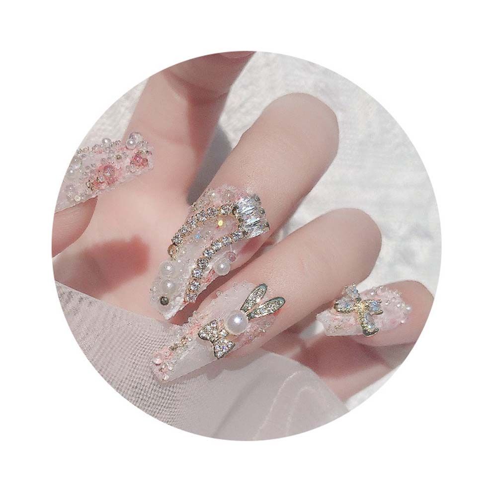 [Hàng mới về] Đá đính 3D đính ngọc trai hình trái tim phong cách Nhật Bản trang trí móng tay đẹp mắt