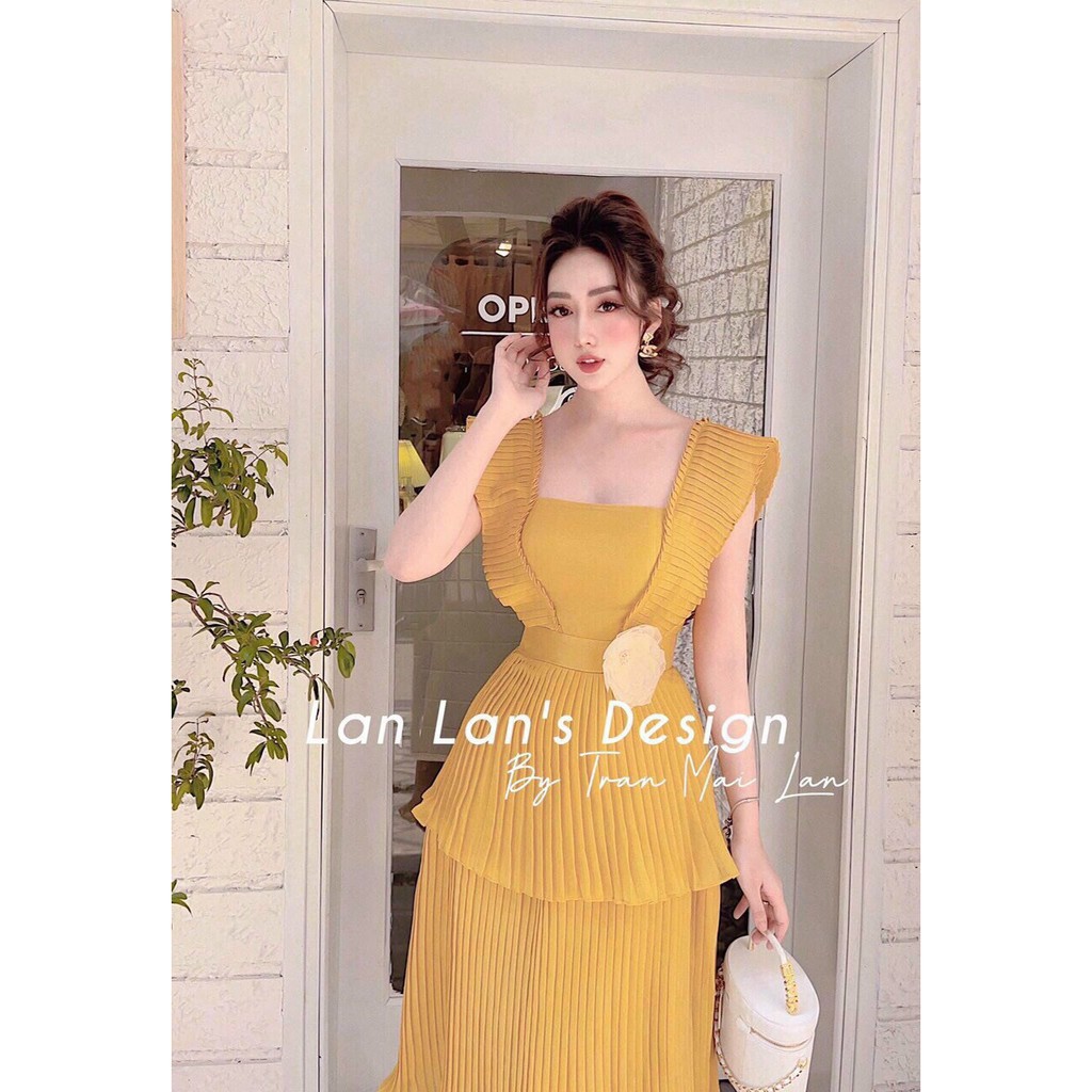 Đầm váy dập ly kem tang hoa phong cách XUKA-DRESS MT040