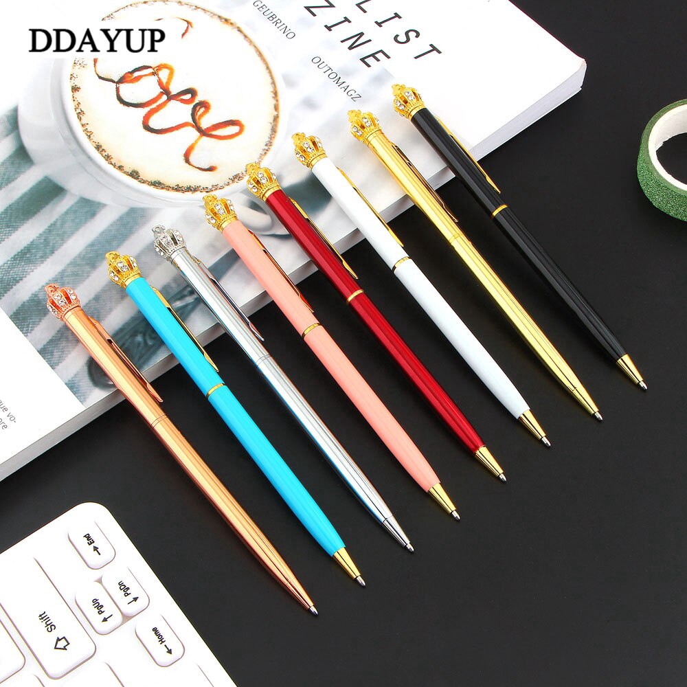 Bút bi ngòi 1.0mm phối hình vương miện màu vàng đính kim cương nhân tạo tiện dụng cho văn phòng/ trường học