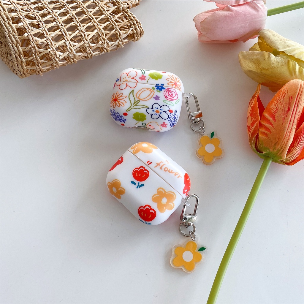 Vỏ bảo vệ hộp sạc tai nghe không dây bluetooth họa tiết hoa tulip thích hợp cho Airpods 3 2021