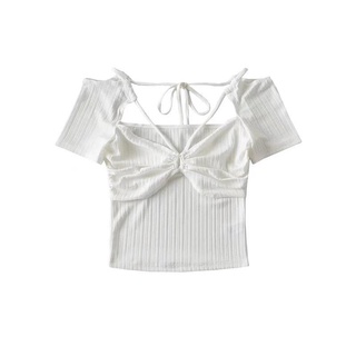 Áo thun cotton dây buộc cổ [ảnh thật]