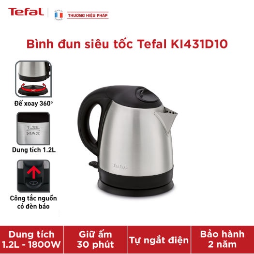 Tefal- Ấm siêu tốc KI431D10 dung tích 1.2L nhỏ xinh,tiện lợi, hàng chính hãng bảo hành 24 tháng