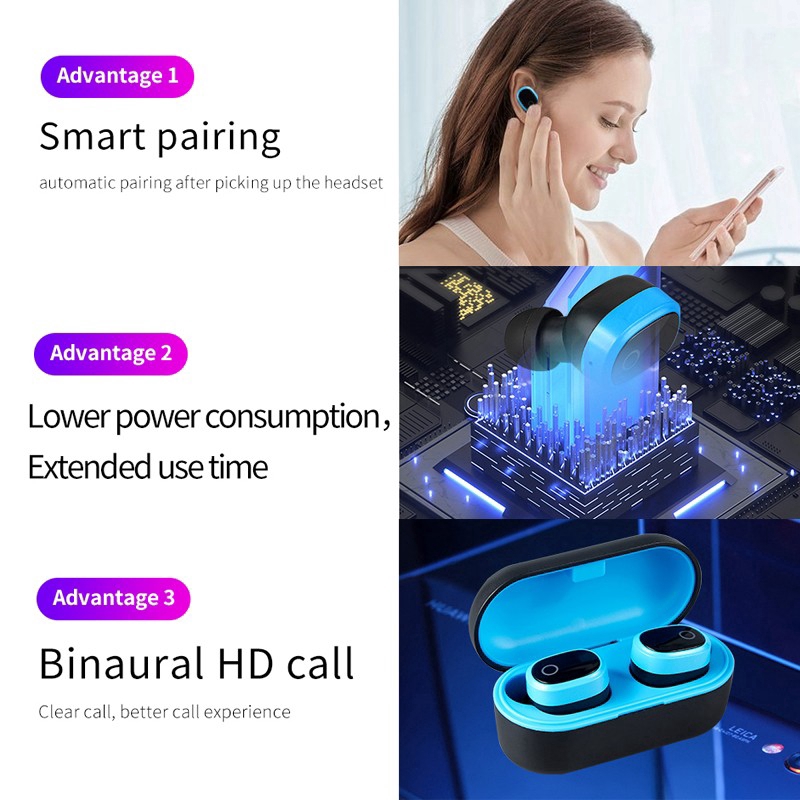 Tai Nghe Bluetooth Không Dây Mini Tws Kèm Hộp Sạc Ốp