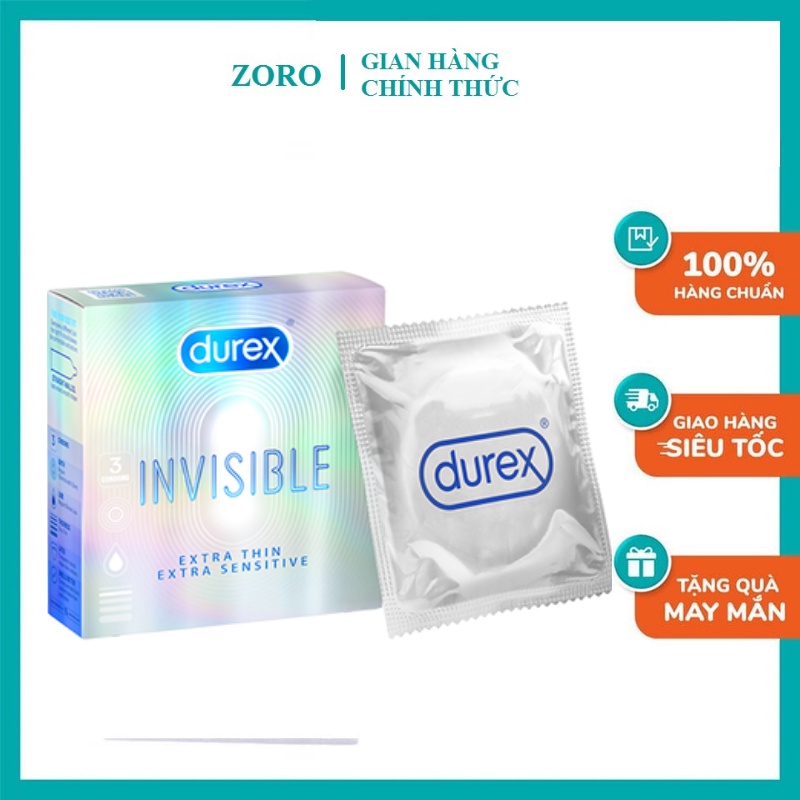 Bao Cao Su Durex Invisible Kéo Dài Thời Gian Cuộc yêu 1 Hộp 3 cái, Có Bán Theo Bao