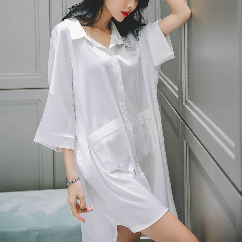 Sexy Women's Sleepwear Summer Slim Long Sleeve Boyfriend Wind White Shirt Form Long Home Wear Spring And Autumn Veterinary To Outfit Pajamas