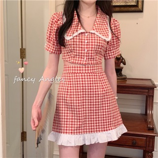 váy sọc caro đỏ tiểu thư / Set đầm đỏ ulzzang ( ảnh thật cuối )