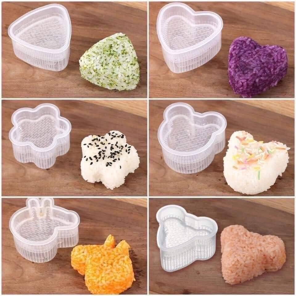 Set 7 khuôn ép, tạo hình cơm nắm, sushi, khuôn ăn dặm cho bé bằng silicon nhiều mẫu hình đáng yêu