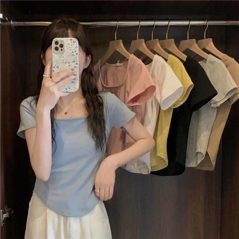 Áo Thun Tay Ngắn Cổ Chữ U Dáng Ôm Thời Trang Dành Cho Nữ 53350