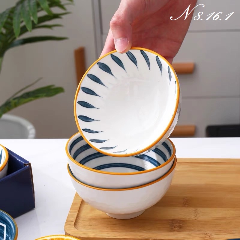 Chén Cơm / Bát Cơm / Bát đĩa Nhật, bát cơm Nhật bộ 6 chiếc , bát ăn cơm Nhật Bản họa tiết trong lòng 8.16.1