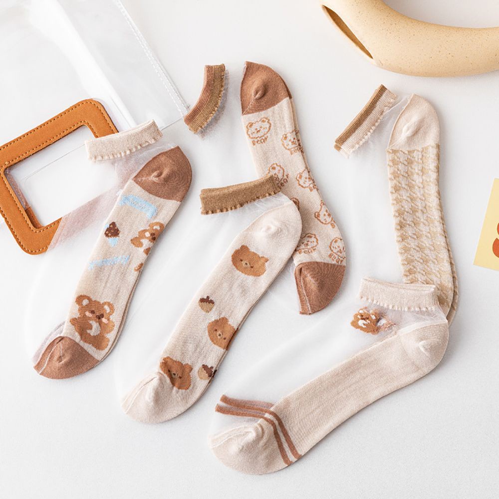 Vớ Cổ Thấp Mỏng Nhẹ Co Giãn Trong Suốt In Hình Gấu Hoạt Hình Dễ Thương Cho Nữ