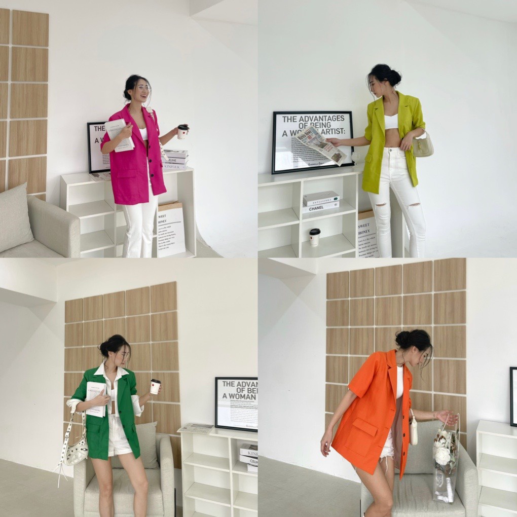 Blazer Nữ Cộc Tay Phong Cách Hàn Quốc , áo vest tay ngắn sành điệu màu sắc nổi bật CHOOSE ME KLP