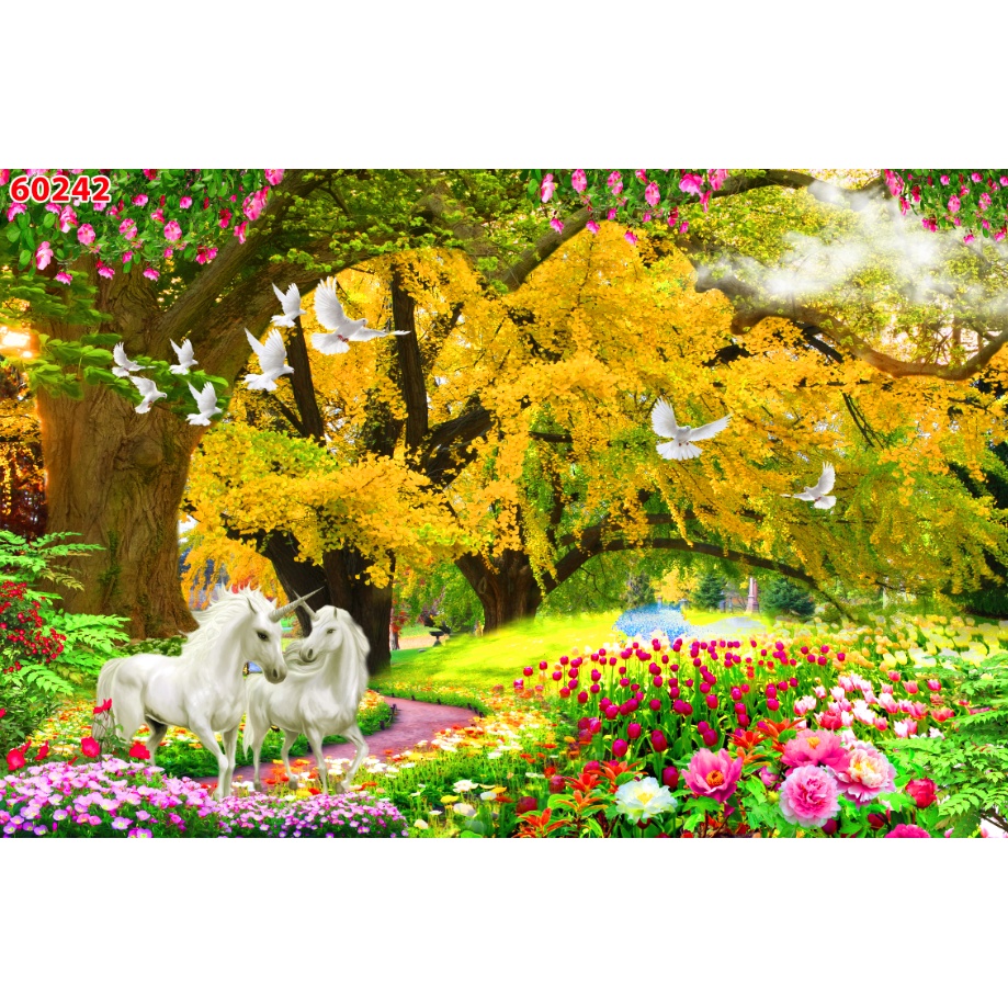 Tranh dán tường 3D cảnh rừng cây hùng vỹ giá rẻ, chất lượng cao