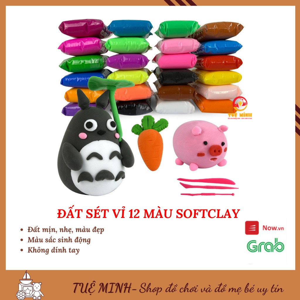 Đất Nặn Đất Sét Nhẹ An Toàn Lốc 12 Màu Cao Cấp Softclay Nặn Hình Làm Butter Slime Bộ Cây Tạo Hình Bé Phát Triển Tư Duy