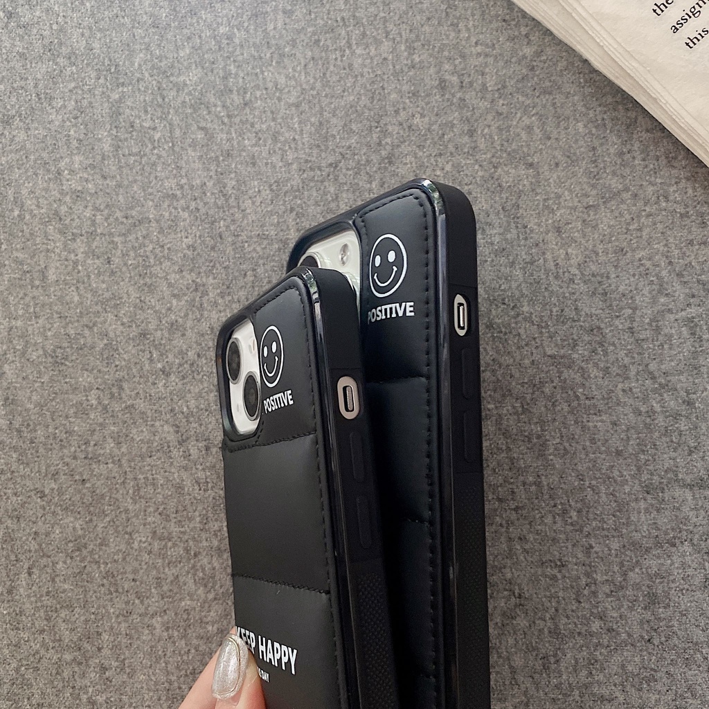 Ốp Điện Thoại Màu Đen Chống Sốc Họa Tiết Chữ Keep Happy Cho iPhone 14 / 13 / 12 / 11 / X / 8 / 7P