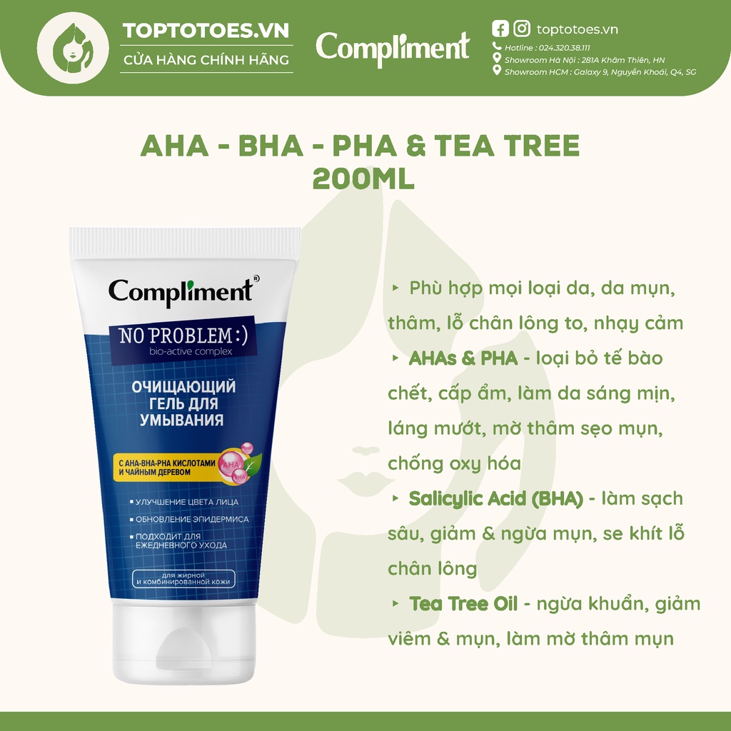 Gel rửa mặt BHA Compliment No Problem làm sạch sâu, giảm viêm &amp; mụn 200ml