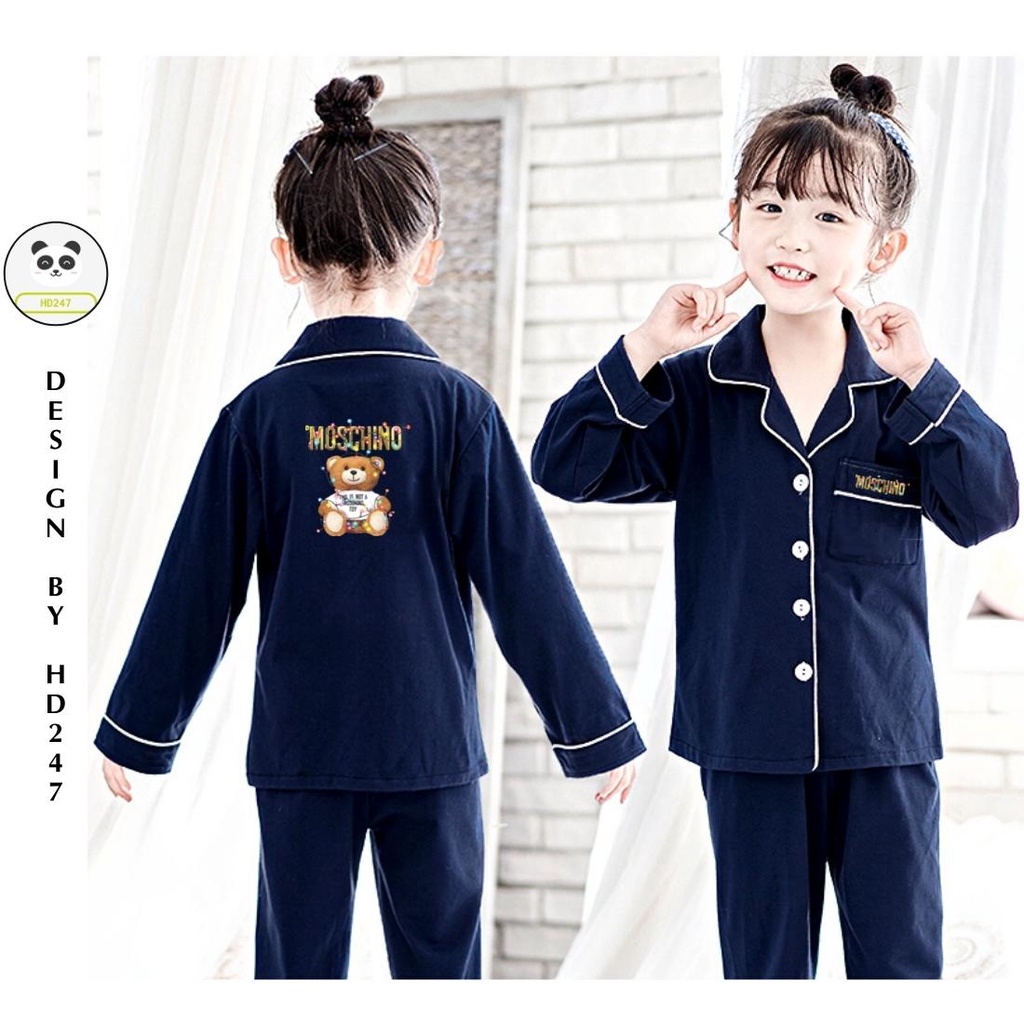 Đồ bộ pijama bé gái dài tay quần dài in hình gấu cute HD247 0323