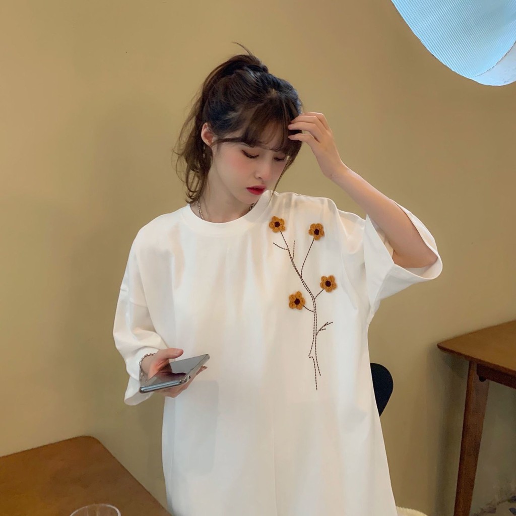 fat mm summer short-sleeved T-shirt women 2021 new Korean embroidery loose large size women s clothing all-match ins tide
