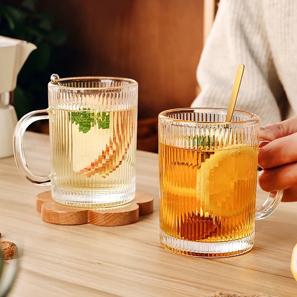 Cốc thủy tinh vân sọc có quai hình trụ, ly thủy tinh cao cấp  - VS331