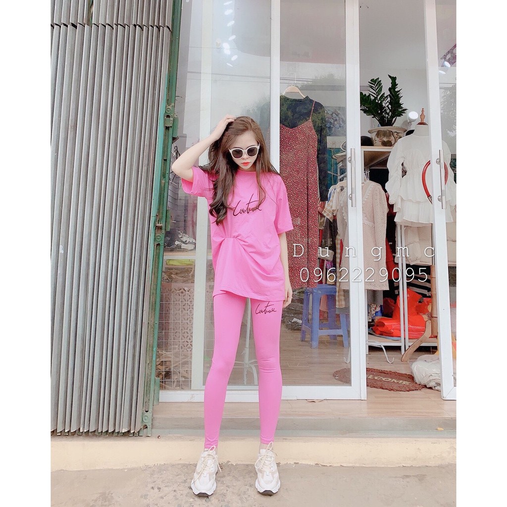 Set Bộ Thể Thao Thun QC Thêu Chữ Siêu Hot Chất Vải Đẹp Co Giãn Form Đẹp Tôn Dáng Siêu Sang