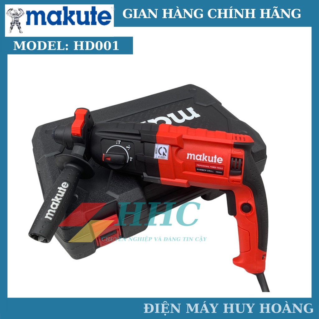 Máy khoan bê tông MAKUTE THƯƠNG HIỆU NHẬT - Máy khoan cầm tay chuyên dụng 3 chức năng Makute HD001