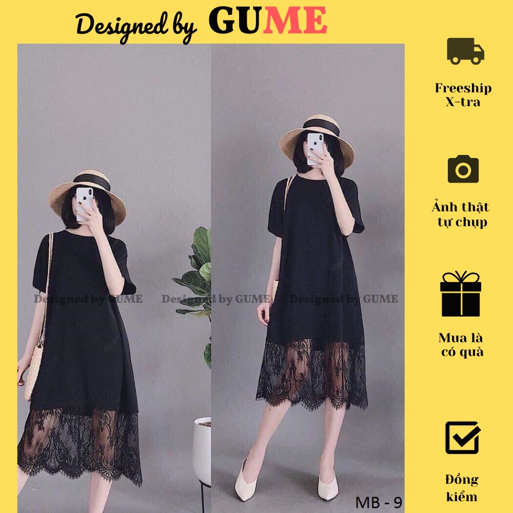 Đầm Bầu Công Sở - Váy Bầu GUME màu Đen dáng suông phối Chân Ren chất vải sạn lụa size từ 40-100kg MB9 - ảnh thật