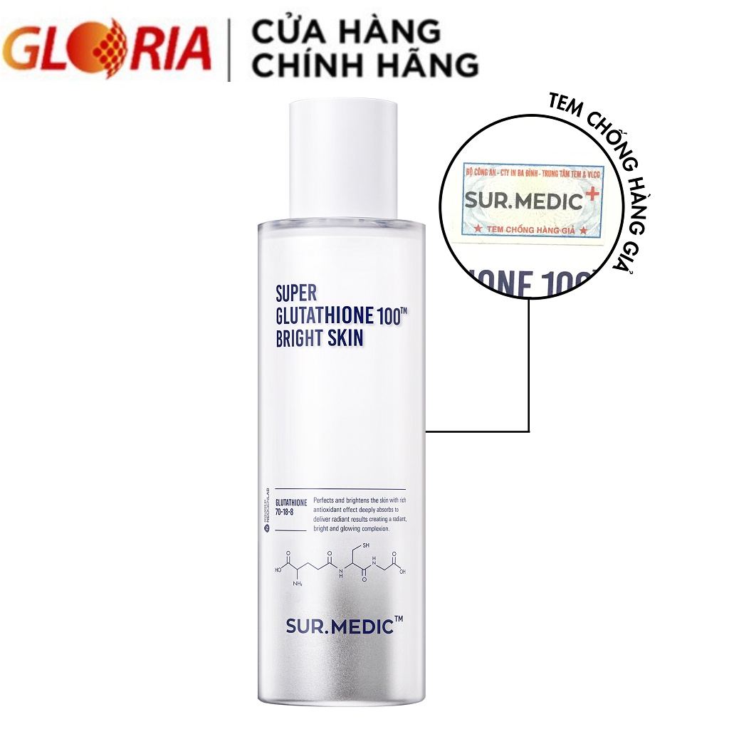 [Mã COSGLORIAT4 -8% đơn 250K] Nước Cân Bằng Giữ Ẩm Dưỡng Sáng Da SURMEDIC Super Glutathione 100 Bright Skin 145ml