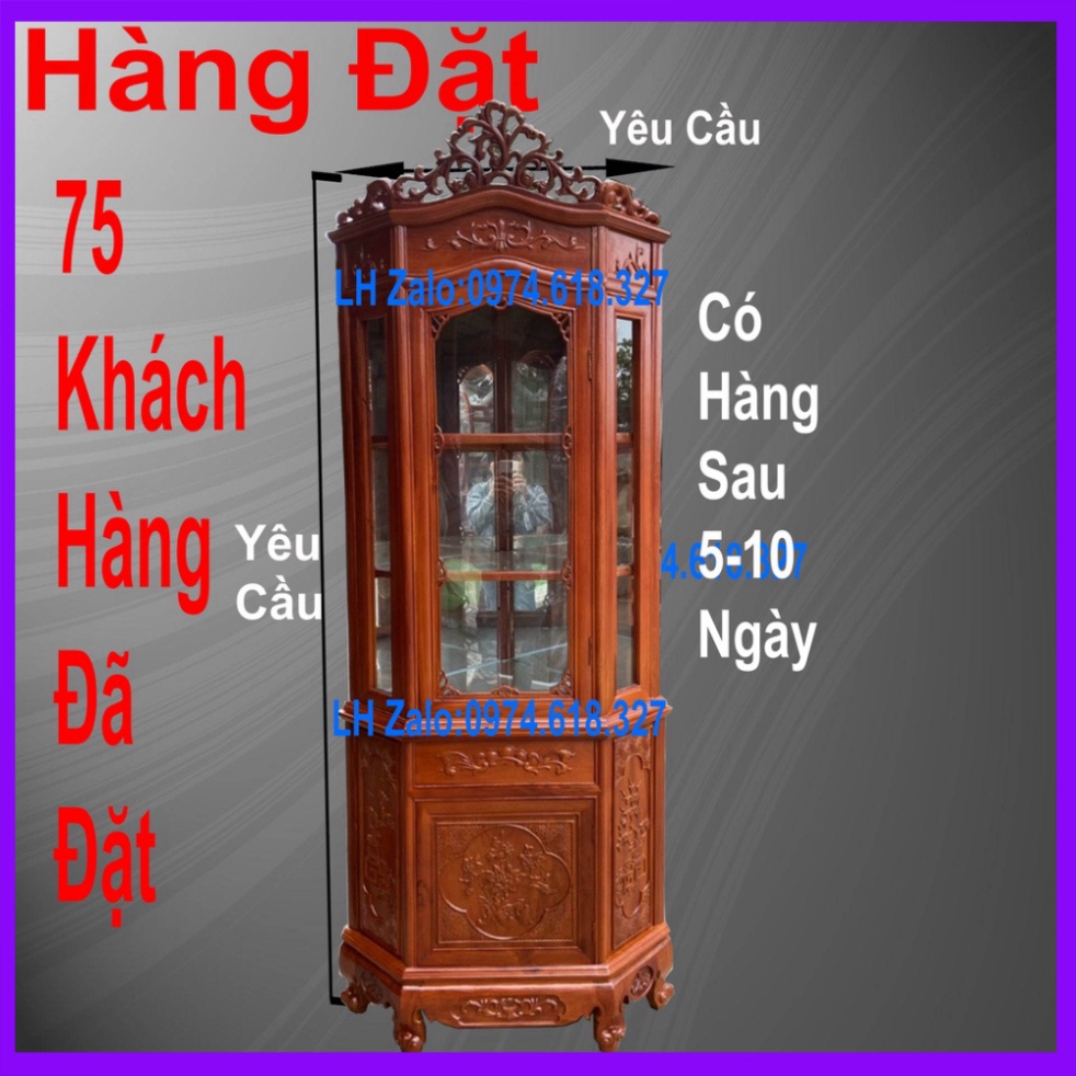 Tủ Góc Ngăn Kéo Cánh Gỗ Hương Trang Trí Phòng Khách