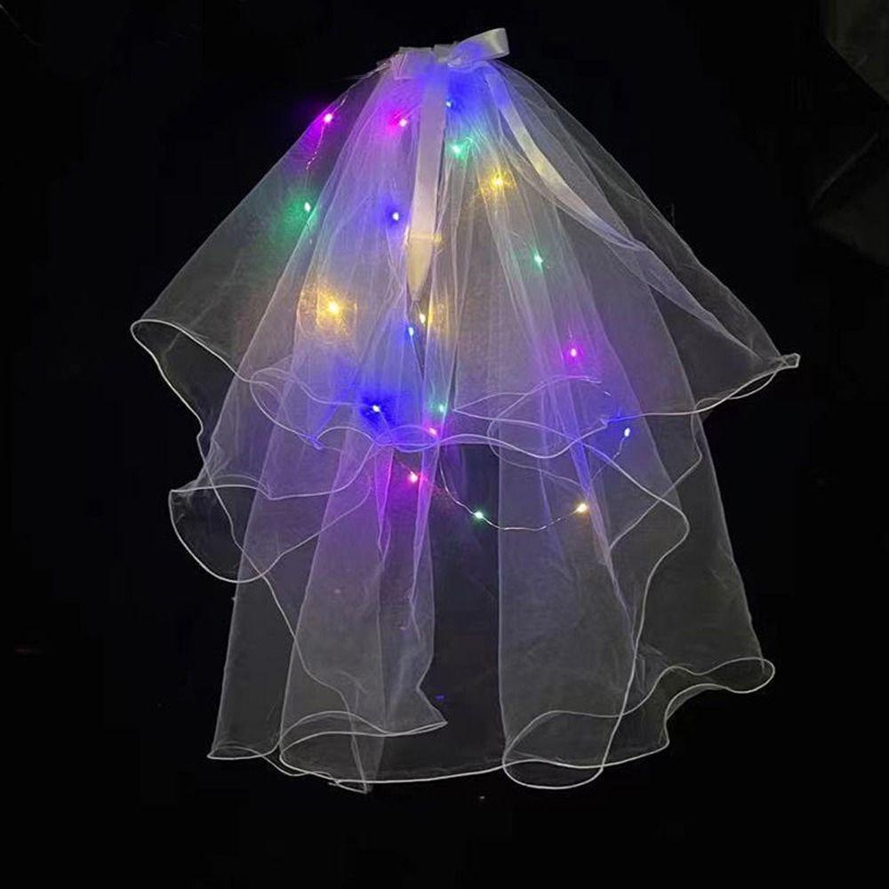 Mạng Che Mặt Cô Dâu Đính Nơ Có Đèn LED Chụp Ảnh Cưới