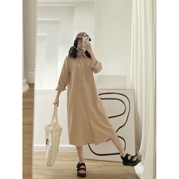 [ CRUSHH STUDIO - ẢNH CHÍNH CHỦ ] D07 - Đầm sơ mi suông beige
