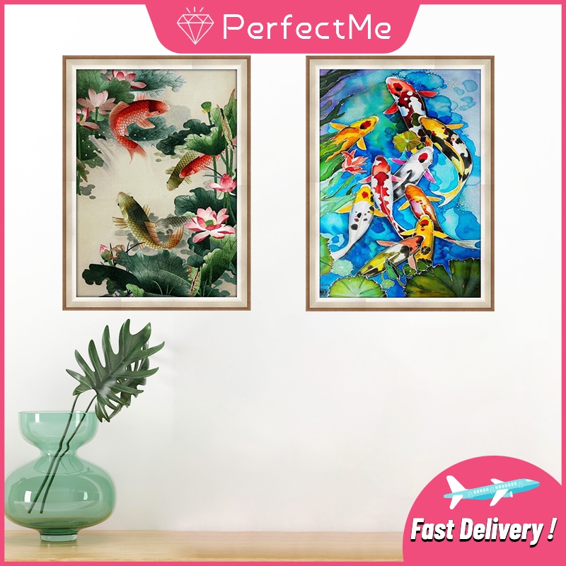 Bộ tranh đính đá 5D tự làm hình hồ sen 30x40cm