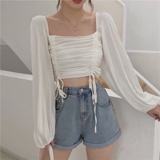 👉🏿Áo Croptop Cổ Vuông Nhúng Rút Eo