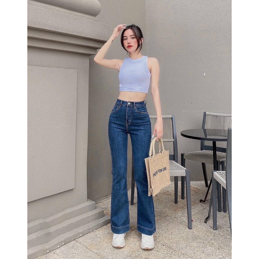 [60kg-90kg] Quần jeans ống loe BigSize màu xanh Đậm lưng cao, co dãn mạnh, dài 103cm, hách dáng 4316 MLJ