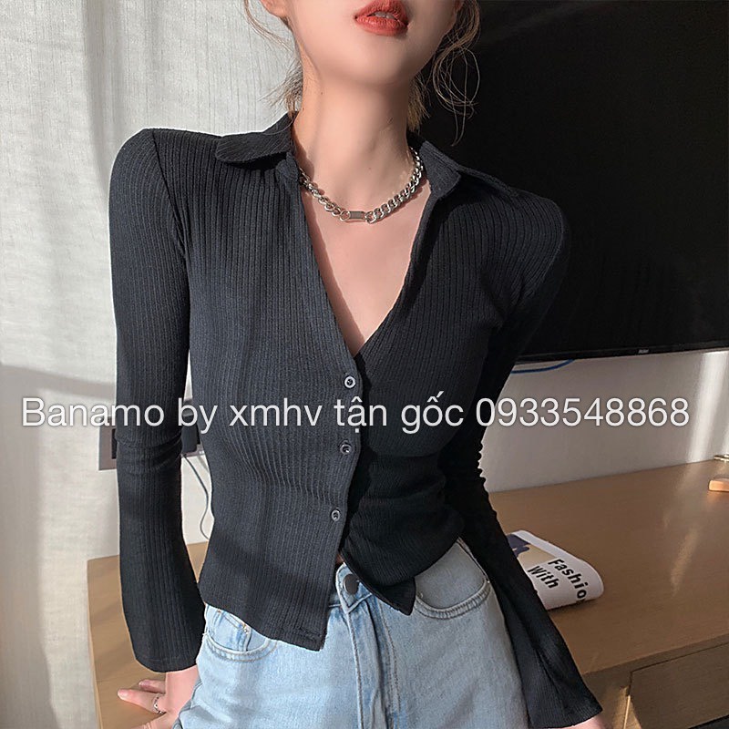 Áo len khuy trước cổ V trendy thời trang Banamo Fashion 349