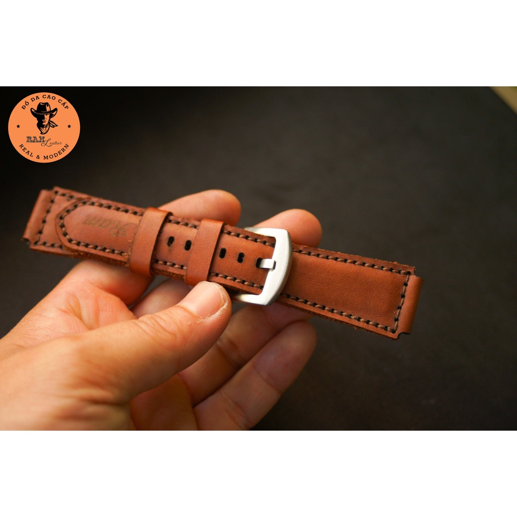 Dây đồng hồ da bò màu nâu - RAM Leather Classic 1980 mềm Bền Đẹp