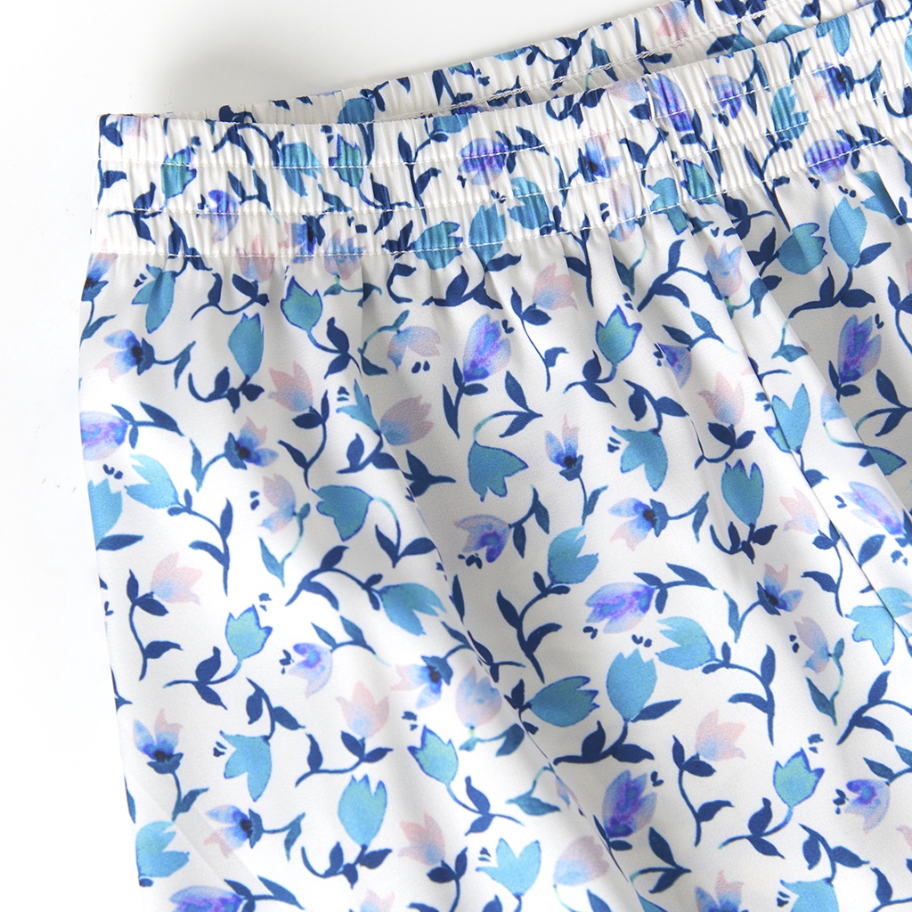 Quần lửng mặc nhà nữ pyjama lụa satin hoạ tiết iBasic HOMW031B