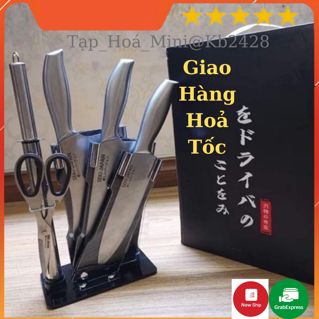 Bộ Dao Kéo Nhà Bếp 6 Món Nhật Bản Cao Cấp, Inox Không Gỉ, Có Kèm Đế Đựng - Bộ Dao Kéo Thép Đúc Siêu Bén Cao Cấp