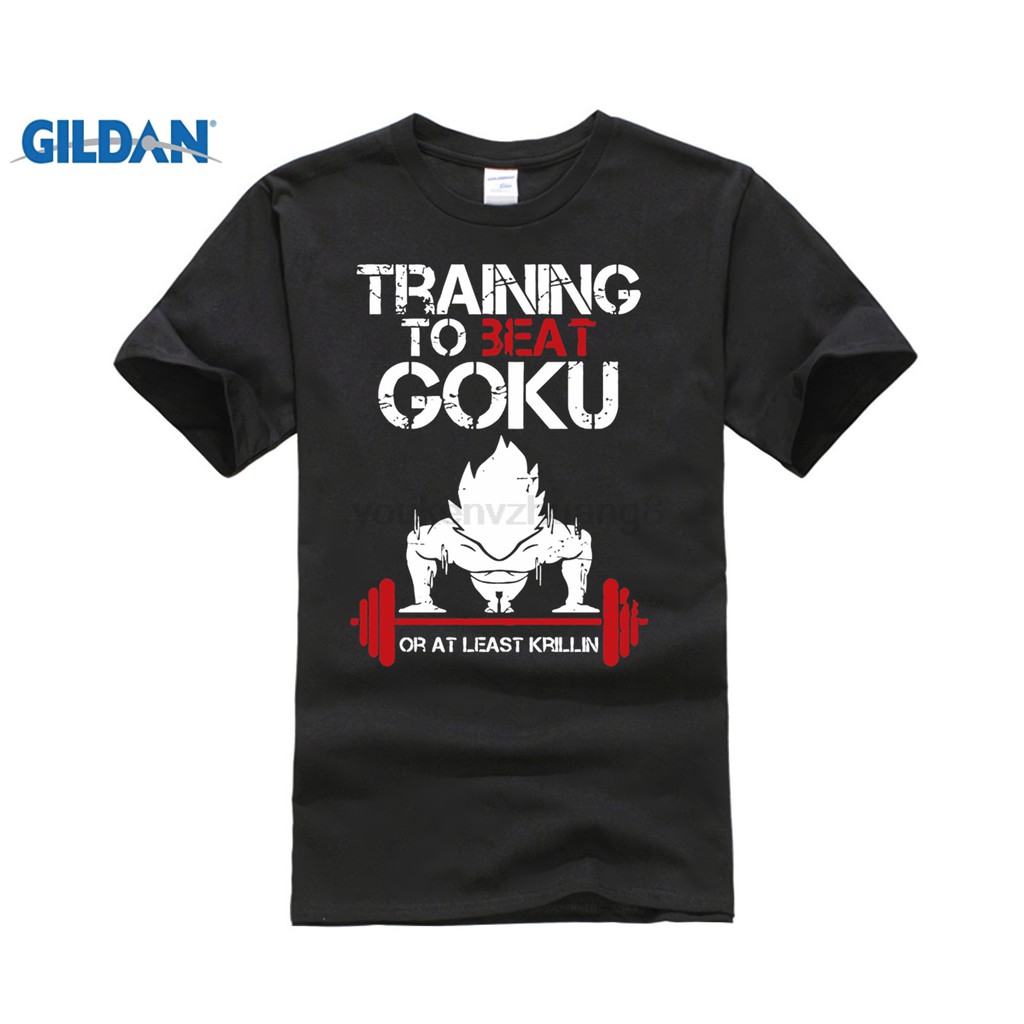 Áo thun đen màu đen cotton in Training To Beat Goku đơn giản