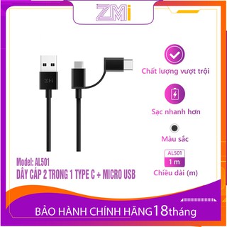 Dây Cáp 2 Trong 1 Type C và Micro USB ZMI AL501 Dài 1m | Bảo Hành 18 Tháng