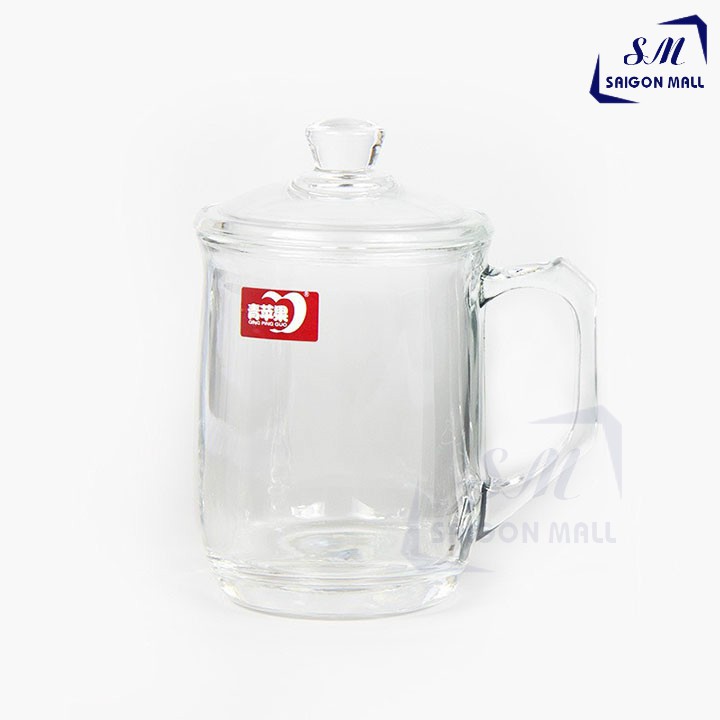 Ly thủy tinh quai cầm có nắp thủy tinh cao cấp 380ML - Ly tách thủy tinh dày chịu nhiệt EZ1029