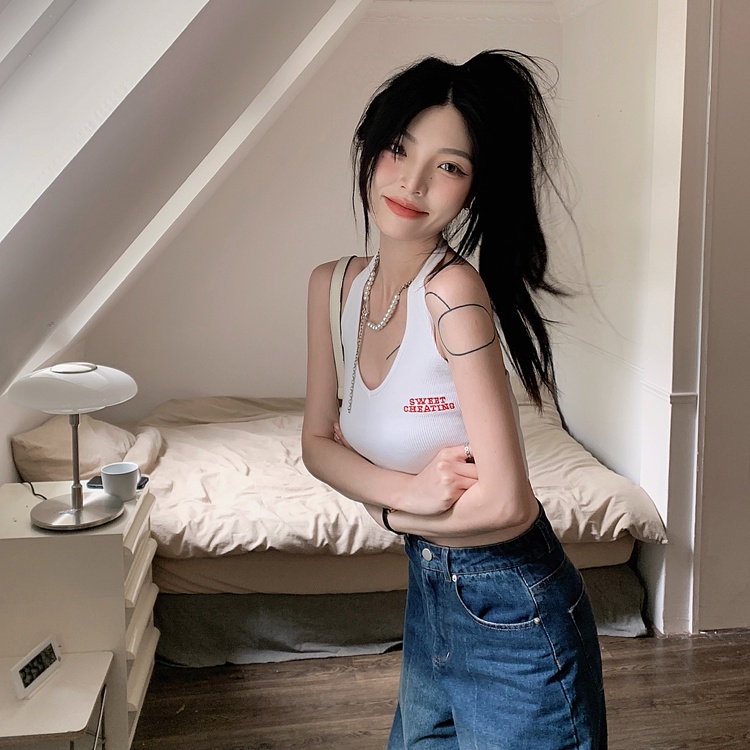 Áo kiểu croptop ZHELIHANGFEI cổ yếm trẻ trung quyến rũ dành cho nữ