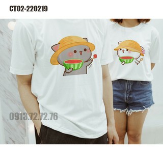 ÁO THUN CẶP ĐÔI NAM NỮ MÈO COUPLE TRẮNG XÁM DỄ THƯƠNG CÓ ÁO BIGSIZE - CT02-220219