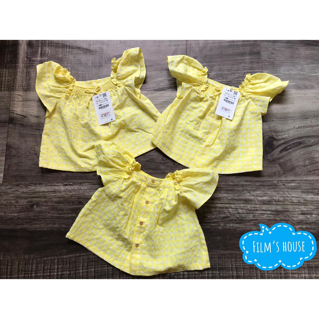 Áo sơ mi vàng Zara tbn săn SALE sz 9-12m, tay bồng siêu xinh