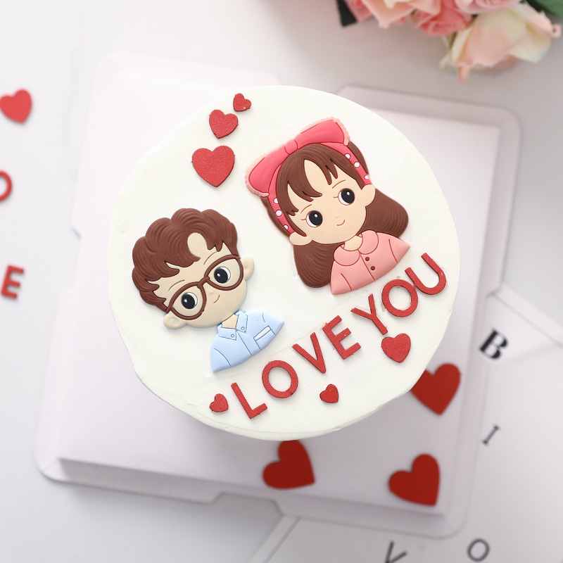 Set Phụ Kiện Trang Trí Bánh Kem Hình Cặp Đôi Lãng Mạn Mềm Mại