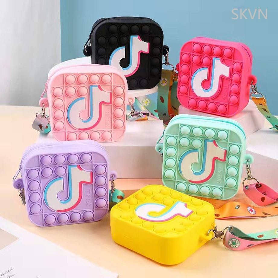 Pop it Fidget Bag Tiktok Túi xách bằng silicone thiết kế hai mặt tiện dụng dành cho trẻ nhỏ, Giảm bớt căng thẳng @SKVN