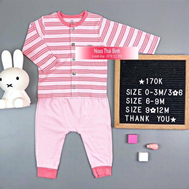 Bộ cài thẳng dài petit kẻ hồng Nous