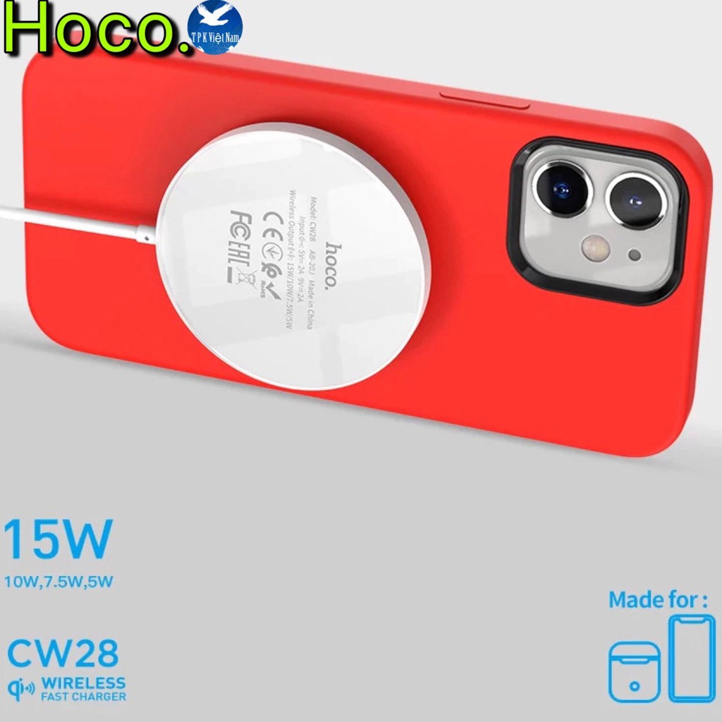 CHÍNH HÃNG  Sạc không dây từ tính 15w cho iphone 12/12pro/12promax Hoco CW28 chính hãng