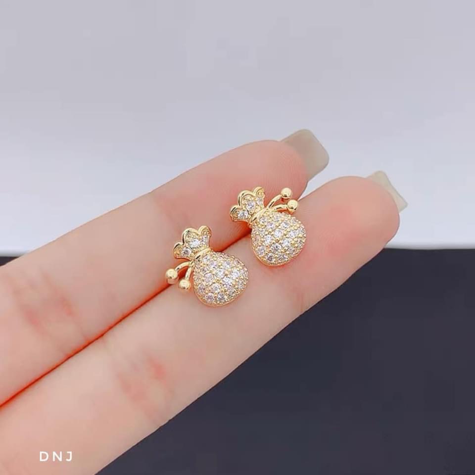 Bông tai nữ bạc thật hình túi tiền đính đá nhỏ xinh LINH MIU SILVER