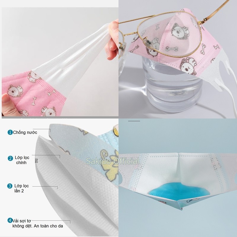 Khẩu trang 3D 4 lớp cho bé sơ sinh đến 12 tuổi 3D, kháng khuẩn chống nước set 5 chiếc SAKIDO | BigBuy360 - bigbuy360.vn