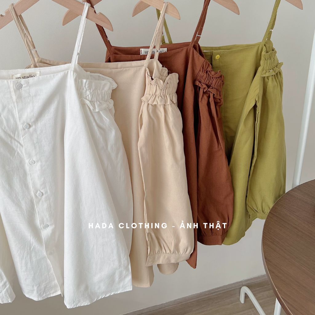 Áo hở vai áo kiểu nữ dài tay Hada, chất liệu thô mềm có dây diều chỉnh phong cách trẻ trung