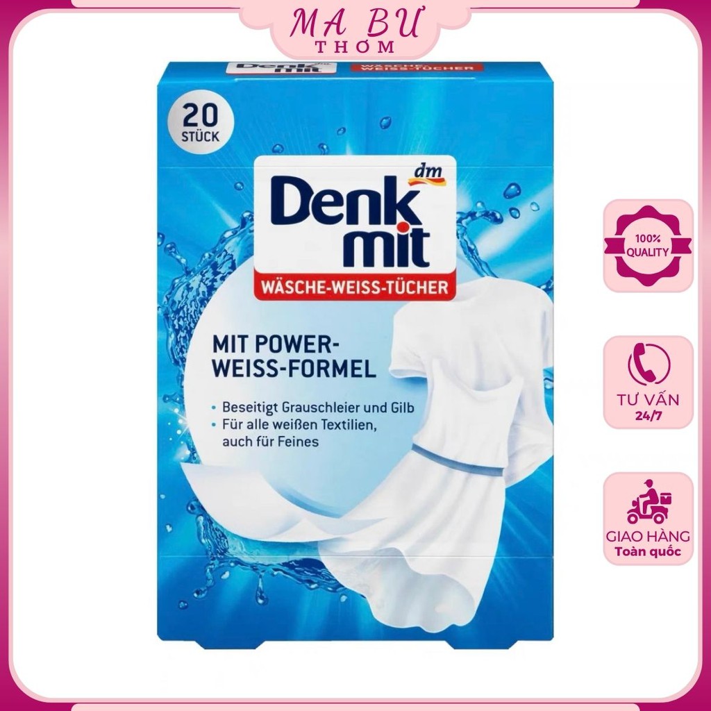 Giấy tẩy Trắng Quần Áo Denkmit 20 miếng, làm trắng quần áo xỉn màu, đơn giản, hiệu quả, hàng nội địa Đức